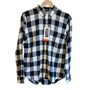 NEW! Weatherproof Vintage Women’s Flannel Shirt Plaid Stretch Black White Medium
